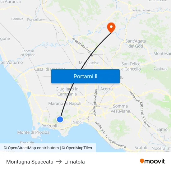 Montagna Spaccata to Limatola map
