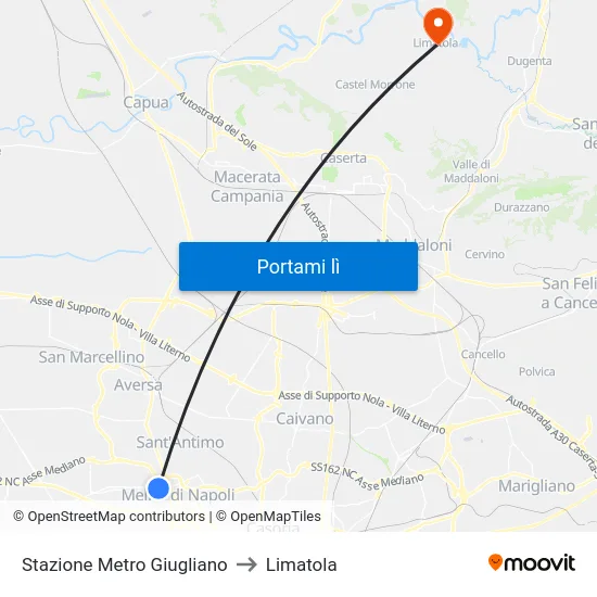 Stazione Metro Giugliano to Limatola map