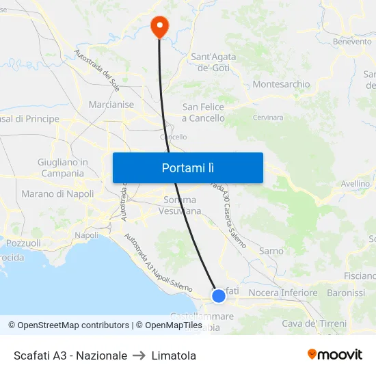Scafati A3 - Nazionale to Limatola map