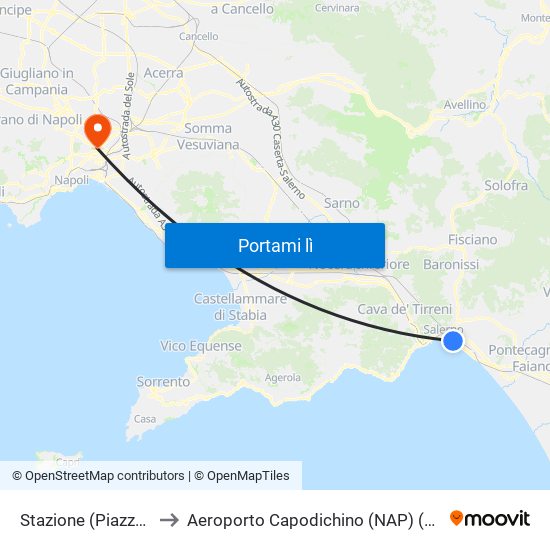 Stazione (Piazza V. Veneto) to Aeroporto Capodichino (NAP) (Capodichino Airport) map