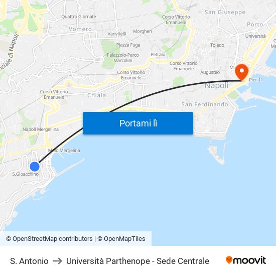 S. Antonio to Università Parthenope - Sede Centrale map