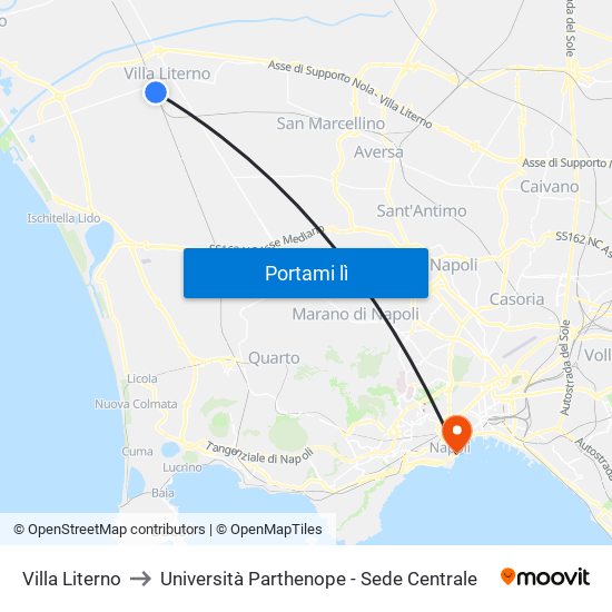 Villa Literno to Università Parthenope - Sede Centrale map