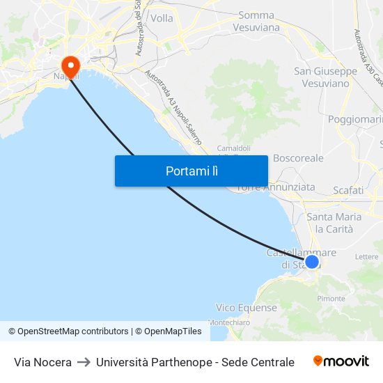 Via Nocera to Università Parthenope - Sede Centrale map