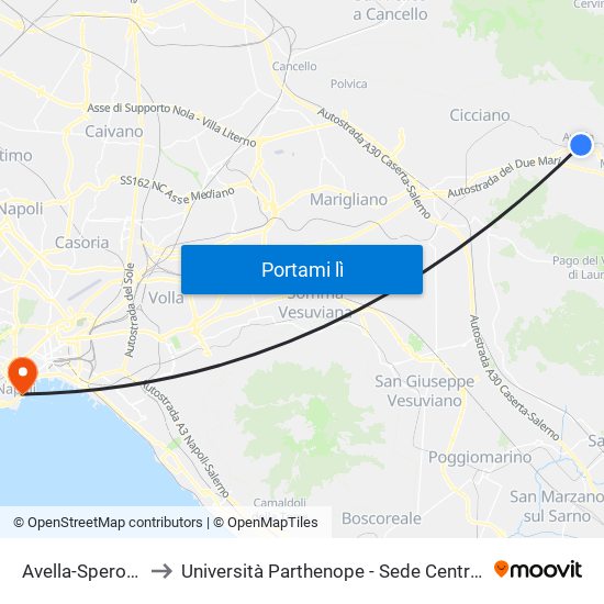 Avella-Sperone to Università Parthenope - Sede Centrale map