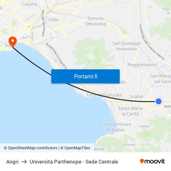 Angri to Università Parthenope - Sede Centrale map