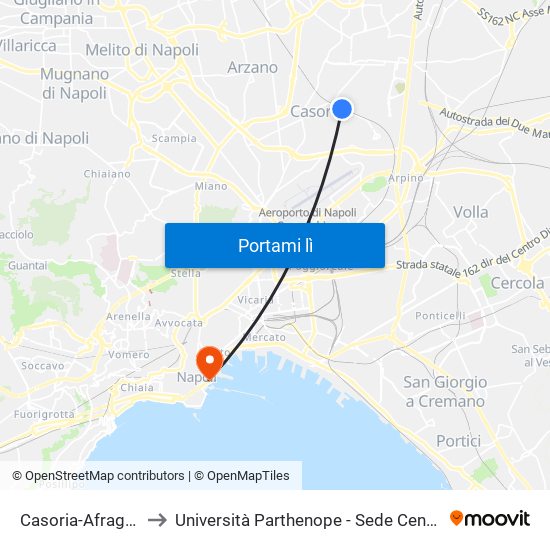 Casoria-Afragola to Università Parthenope - Sede Centrale map