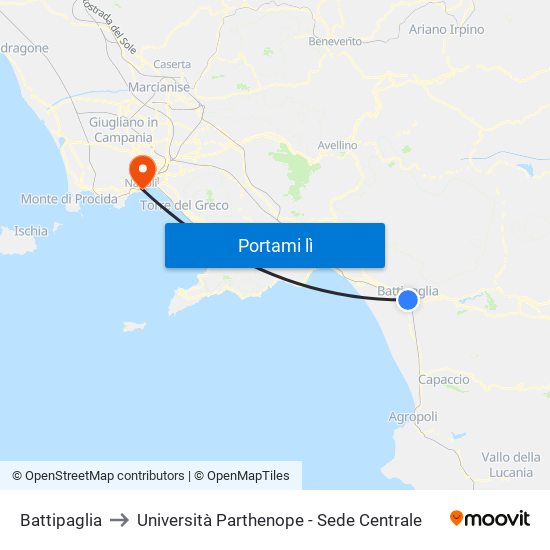 Battipaglia to Università Parthenope - Sede Centrale map