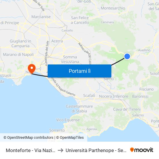 Monteforte - Via Nazionale, 80 to Università Parthenope - Sede Centrale map