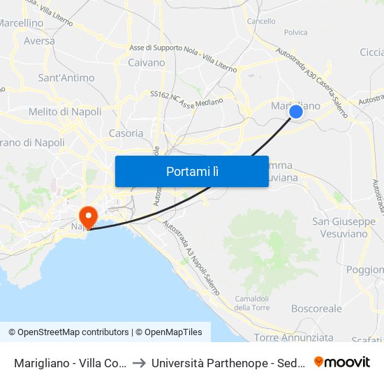 Marigliano - Villa Comunale to Università Parthenope - Sede Centrale map