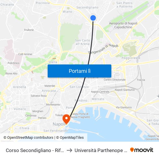 Corso Secondigliano - Rif. Civico N° 149 F to Università Parthenope - Sede Centrale map