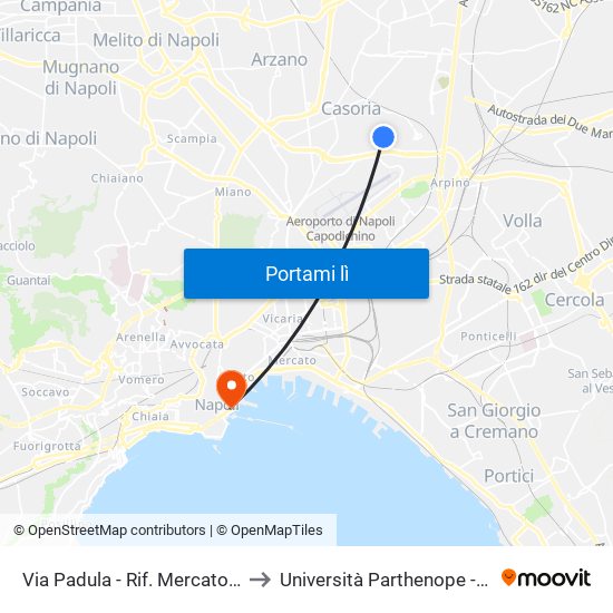 Via Padula - Rif. Mercato Ortofrutticolo to Università Parthenope - Sede Centrale map