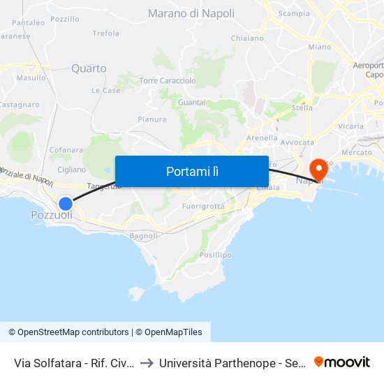 Via Solfatara - Rif. Civico N° 41 to Università Parthenope - Sede Centrale map