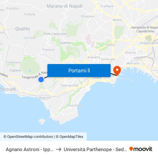 Agnano Astroni - Ippodromo to Università Parthenope - Sede Centrale map