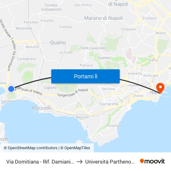 Via Domitiana - Rif. Damiani Fronte Distributore Ip to Università Parthenope - Sede Centrale map