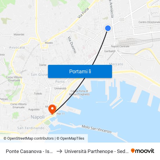 Ponte Casanova - Ist. Gabelli to Università Parthenope - Sede Centrale map