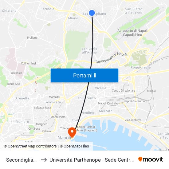 Secondigliano to Università Parthenope - Sede Centrale map