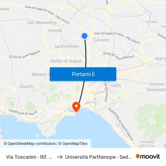 Via Toscanini - Rif. Civ. N° 2 to Università Parthenope - Sede Centrale map