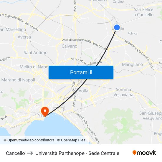 Cancello to Università Parthenope - Sede Centrale map