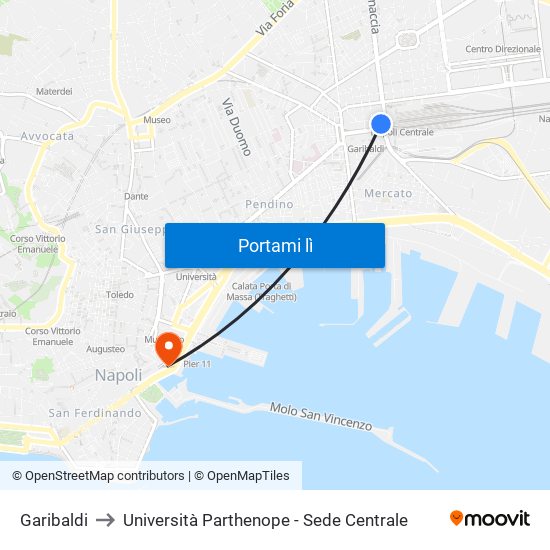 Garibaldi to Università Parthenope - Sede Centrale map