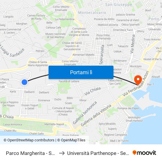 Parco Margherita - Scalinatella to Università Parthenope - Sede Centrale map