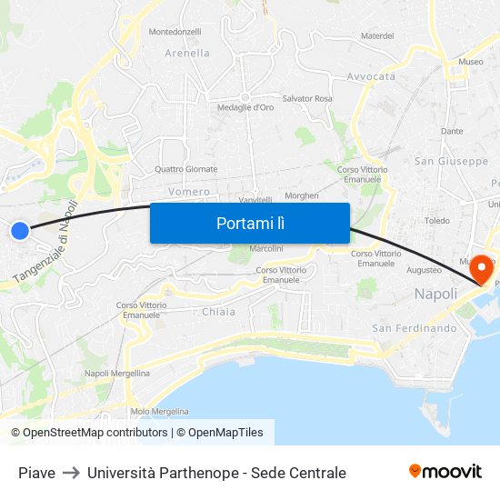 Piave to Università Parthenope - Sede Centrale map