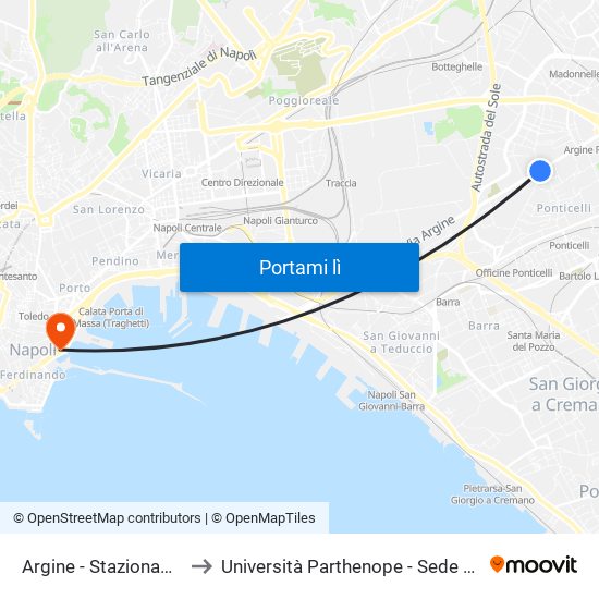 Argine - Stazionamento to Università Parthenope - Sede Centrale map