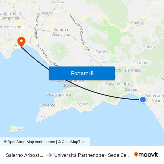 Salerno Arbostella to Università Parthenope - Sede Centrale map