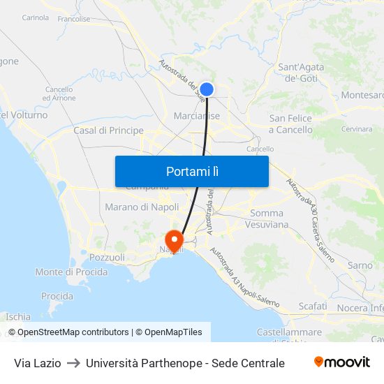 Via Lazio to Università Parthenope - Sede Centrale map