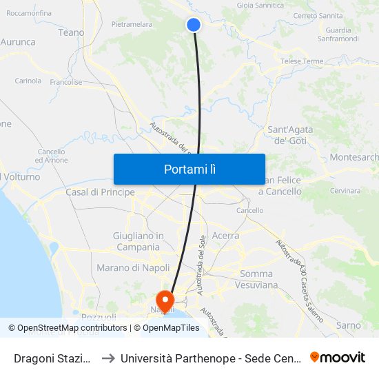 Dragoni Stazione to Università Parthenope - Sede Centrale map