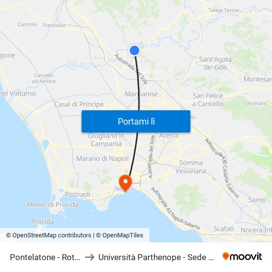 Pontelatone - Rotonda to Università Parthenope - Sede Centrale map