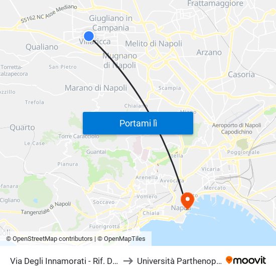 Via Degli Innamorati - Rif. Di Fronte Civico N° 120 to Università Parthenope - Sede Centrale map