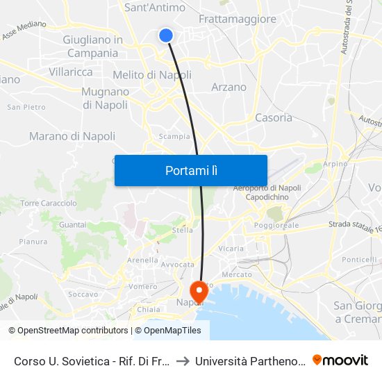 Corso U. Sovietica - Rif. Di Fronte Strada Via Romania to Università Parthenope - Sede Centrale map