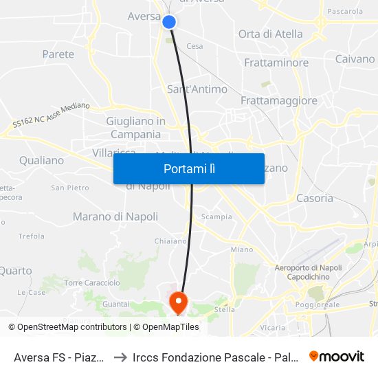 Aversa FS - Piazza Mazzini to Irccs Fondazione Pascale - Palazzina Scientifica map