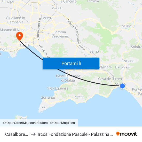 Casalbore Irno to Irccs Fondazione Pascale - Palazzina Scientifica map