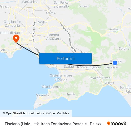 Fisciano (Università) to Irccs Fondazione Pascale - Palazzina Scientifica map