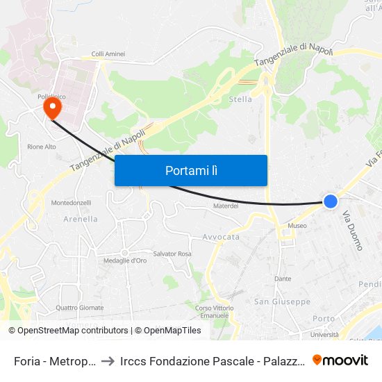 Foria - Metropolitana to Irccs Fondazione Pascale - Palazzina Scientifica map