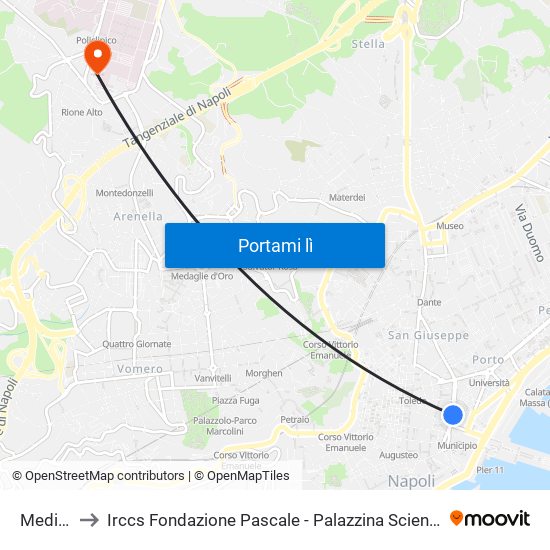 Medina to Irccs Fondazione Pascale - Palazzina Scientifica map