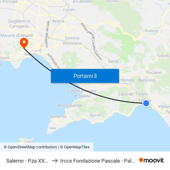 Salerno - P.za XXIV Maggio to Irccs Fondazione Pascale - Palazzina Scientifica map