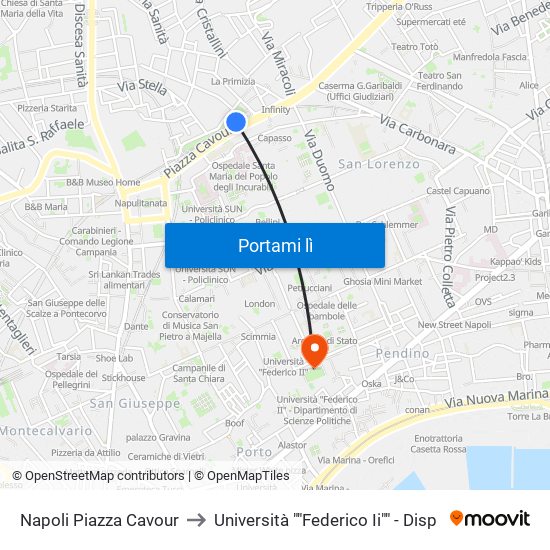 Napoli Piazza Cavour to Università ""Federico Ii"" - Disp map