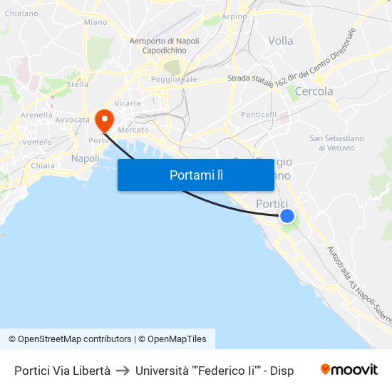 Portici Via Libertà to Università ""Federico Ii"" - Disp map