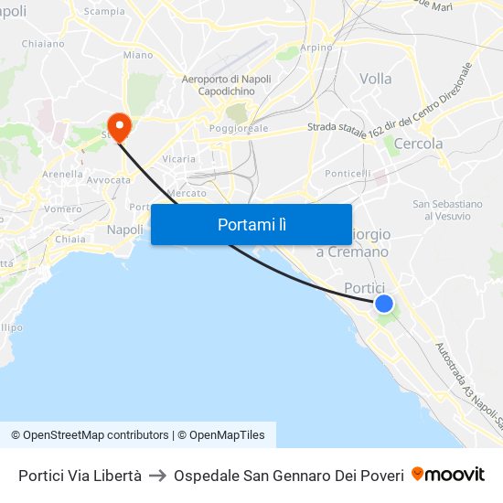 Portici Via Libertà to Ospedale San Gennaro Dei Poveri map