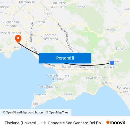 Fisciano (Università) to Ospedale San Gennaro Dei Poveri map