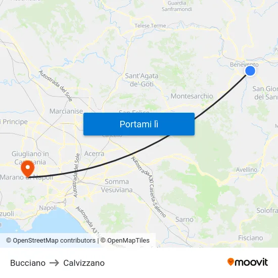 Bucciano to Calvizzano map