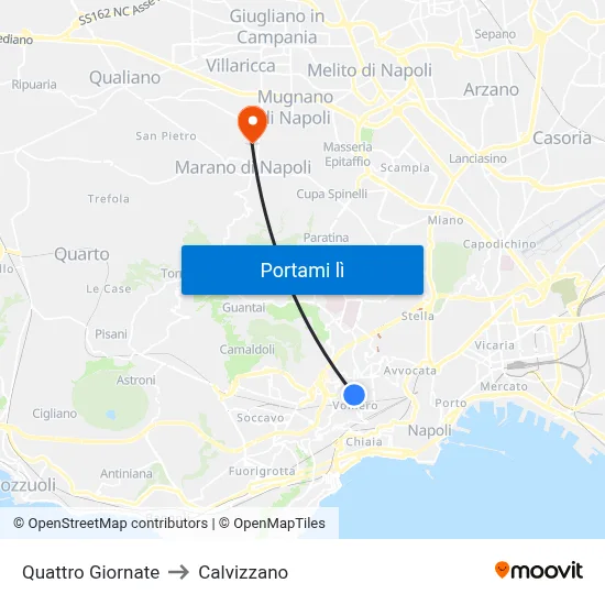Quattro Giornate to Calvizzano map