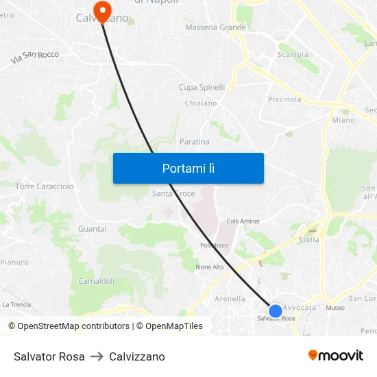 Salvator Rosa to Calvizzano map
