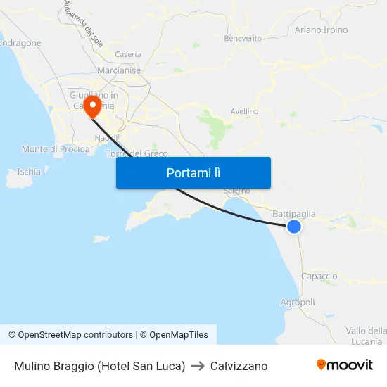 Mulino Braggio (Hotel San Luca) to Calvizzano map