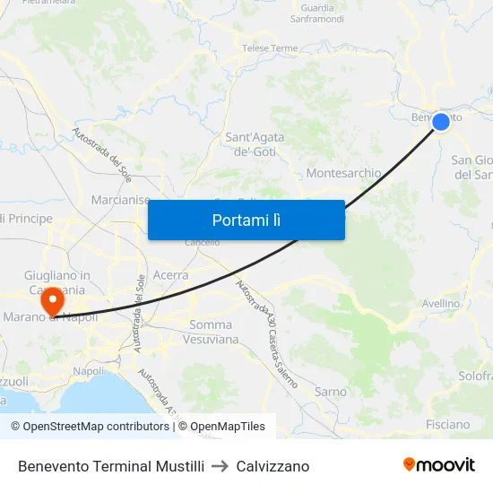 Benevento Terminal Mustilli to Calvizzano map