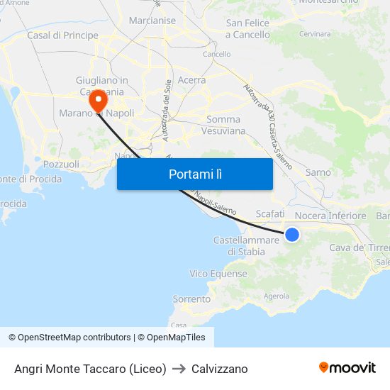 Angri Monte Taccaro (Liceo) to Calvizzano map