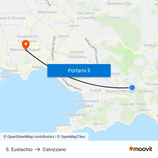 S. Eustachio to Calvizzano map