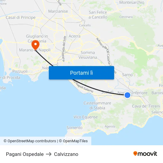 Pagani Ospedale to Calvizzano map